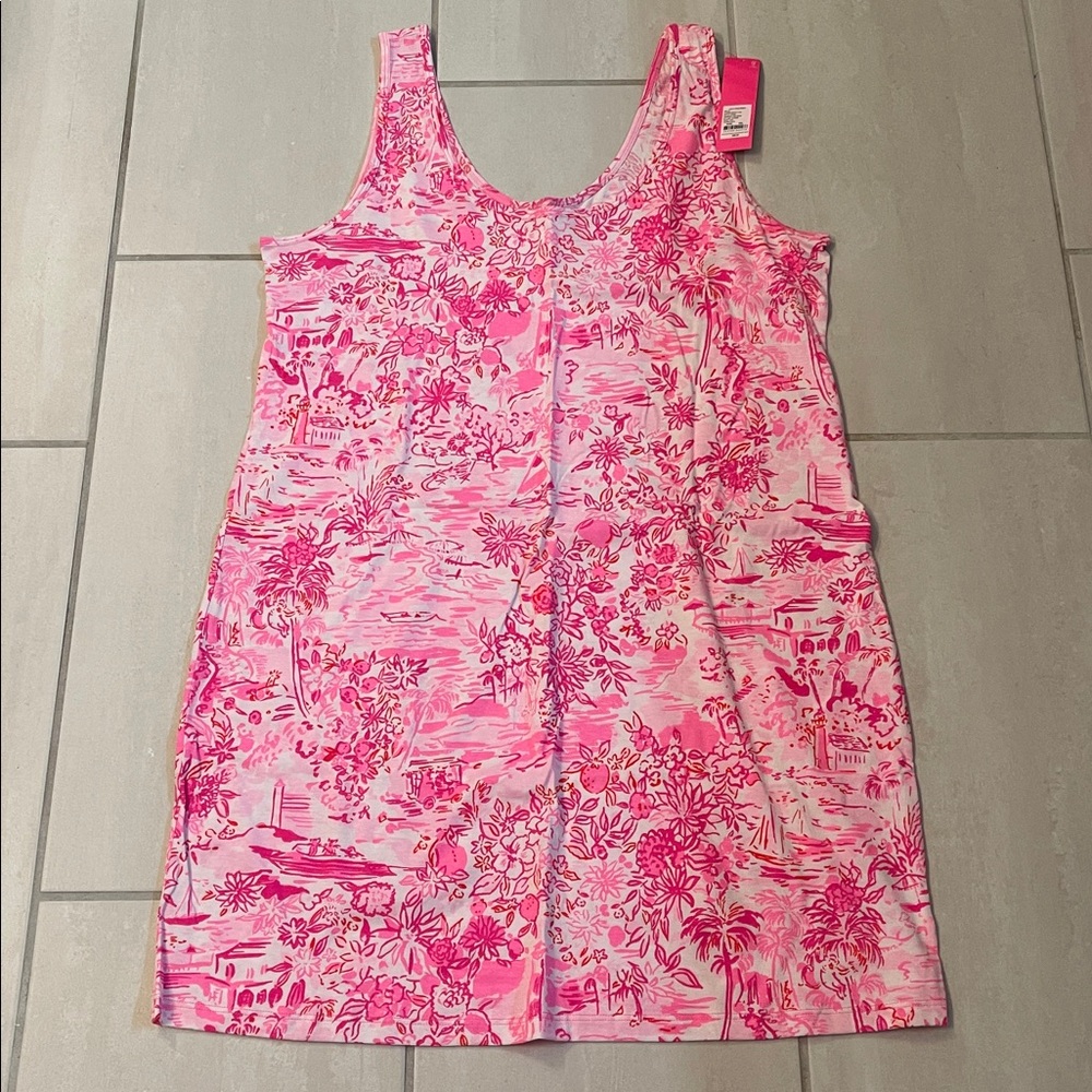 Lilly Pulitzer Newberri Tank Dress Peony Pink Seaside Scene